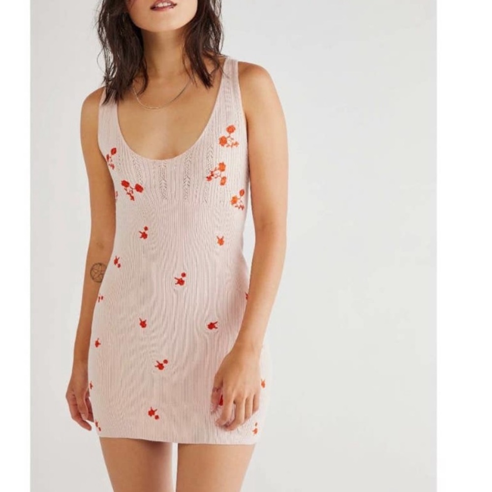 Free People Tough Love Mini Knit Ribbed Dress Pink XS